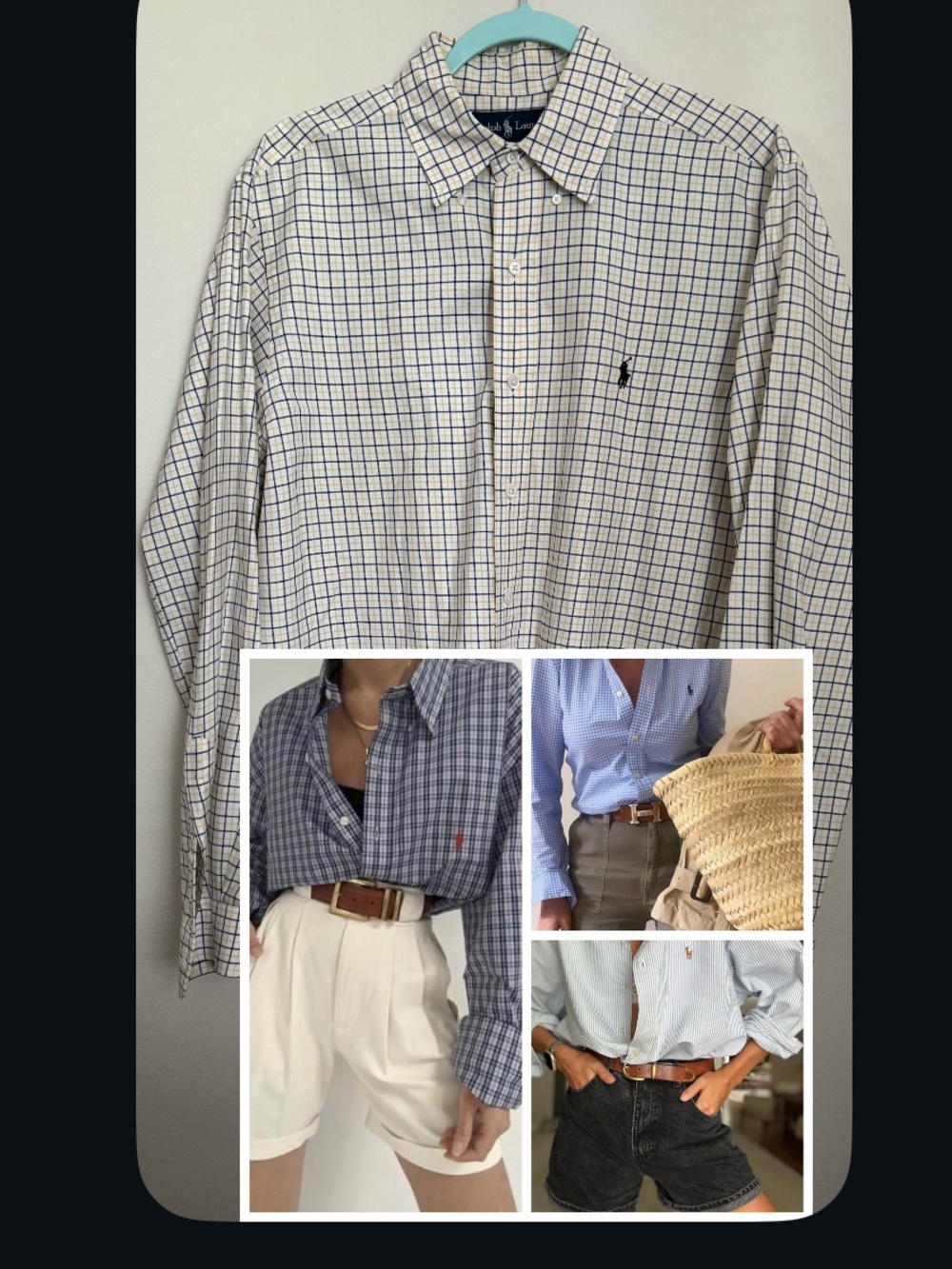 Ralph Lauren White Button-Down Shirt with Navy Windowpane Check